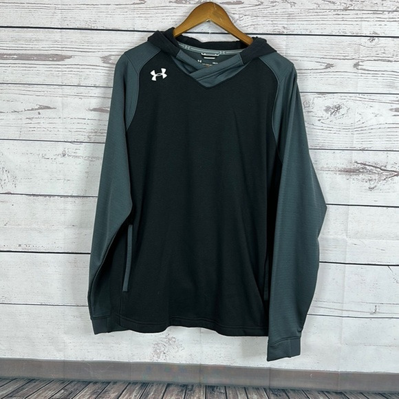 Under Armour Sweatshirt Mens Large Black Gray Dynasty Fleece Hoodie New - Picture 1 of 13